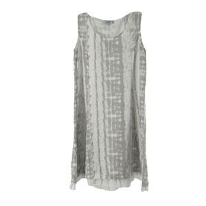 Italian Linen Dress Allegra Masetti Size M Sleevless Ruffle Gray White Beach